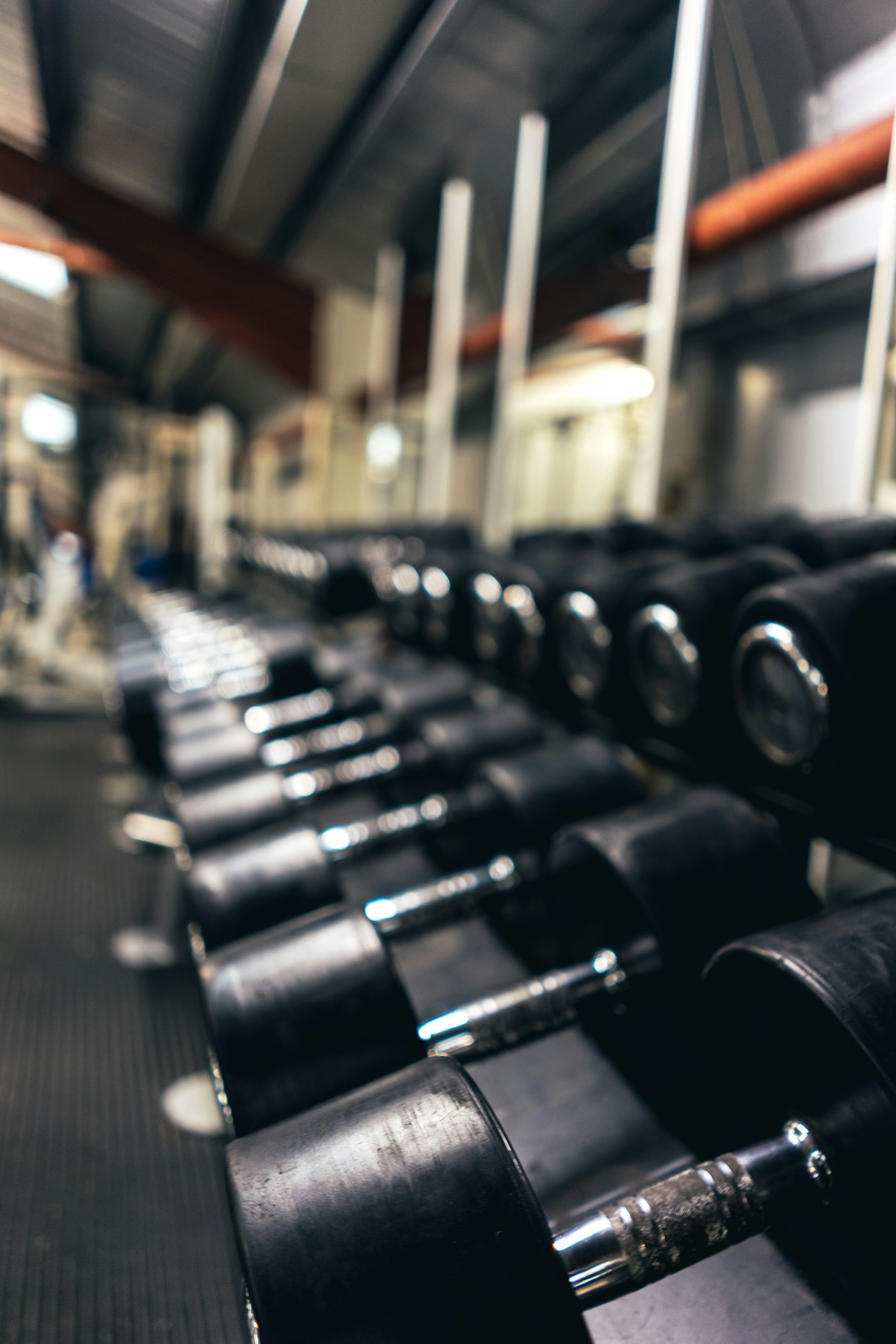 Weight rack with dumbbells in a gym